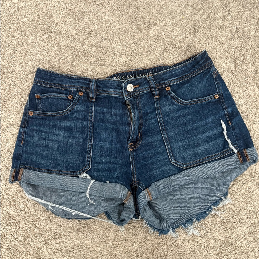 American Eagle Outfitters Dark Indigo Rolled Hem Jean Shorts